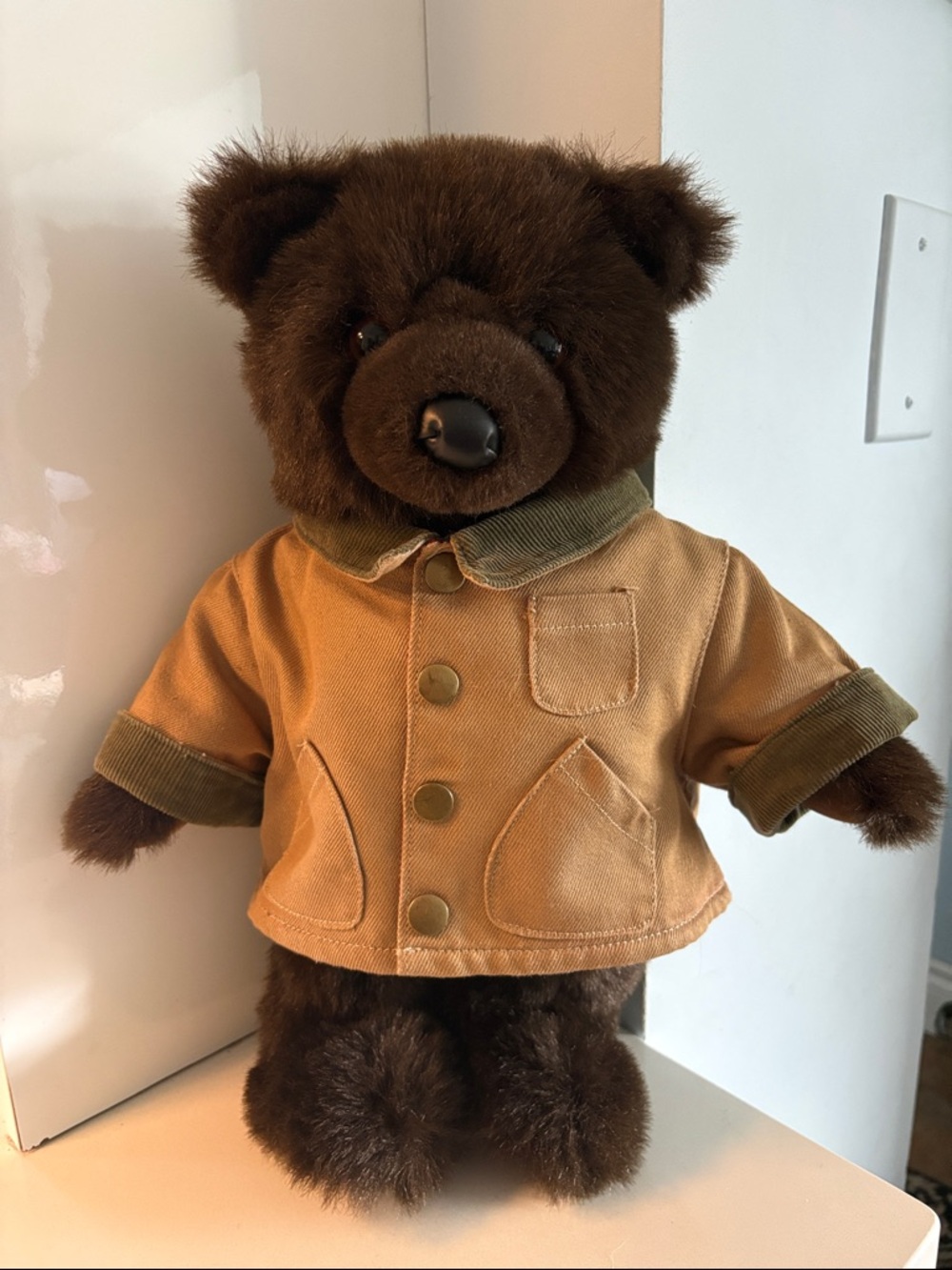 Vintage LL Bean Plush Brown Teddy Bear in Tan Field Coat